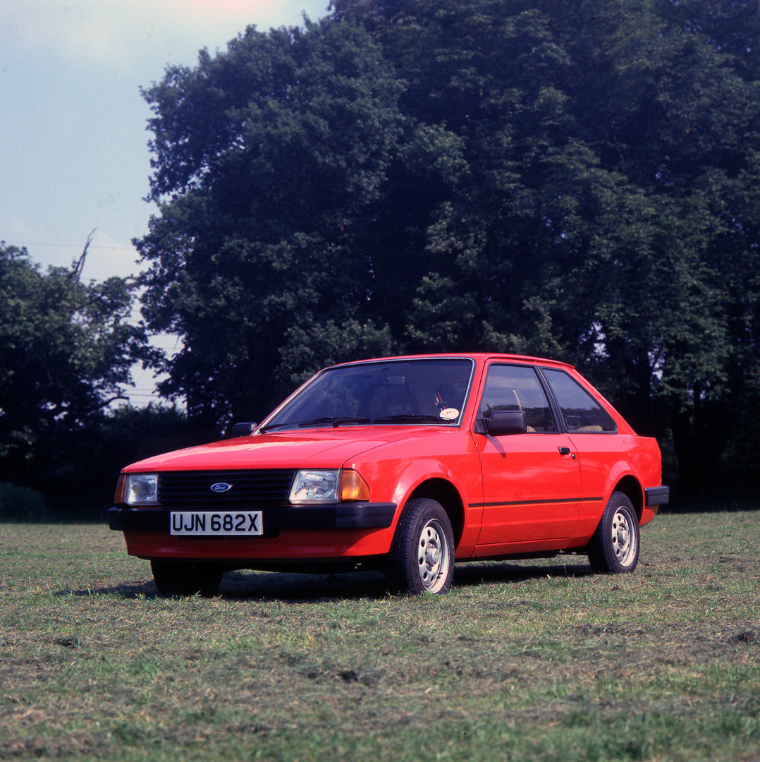 This archival image documents the 1981 Ford Escort Mark III L with scenic trees and is preserved in the Ford Heritage Vault as part of Ford Motor Company's historic photographic archive. Free for personal, non-commercial use. Ford Heritage Vault r...