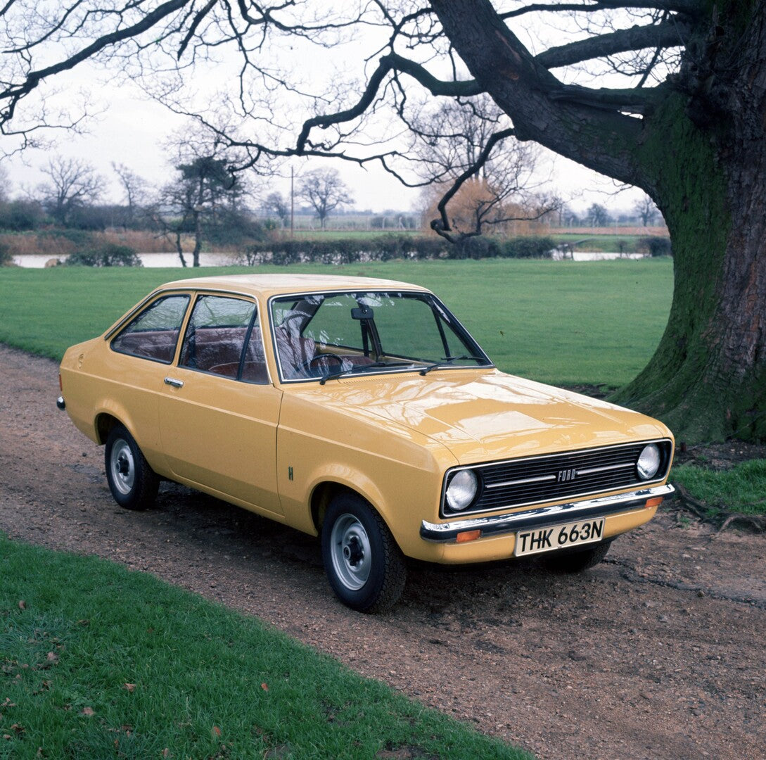 This archival image documents the 1975 Ford Escort MKII front 3/4 view scenic 1975-36 and is preserved in the Ford Heritage Vault as part of Ford Motor Company's historic photographic archive. Free for personal, non-commercial use. Ford Heritage V...