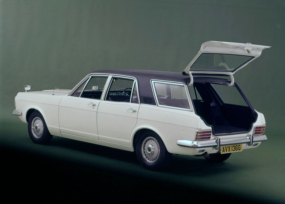 This archival image documents the 1969 Ford Zodiac Mark IV Estate rear view with open trunk in studio and is preserved in the Ford Heritage Vault as part of Ford Motor Company's historic photographic archive. Free for personal, non-commercial use....