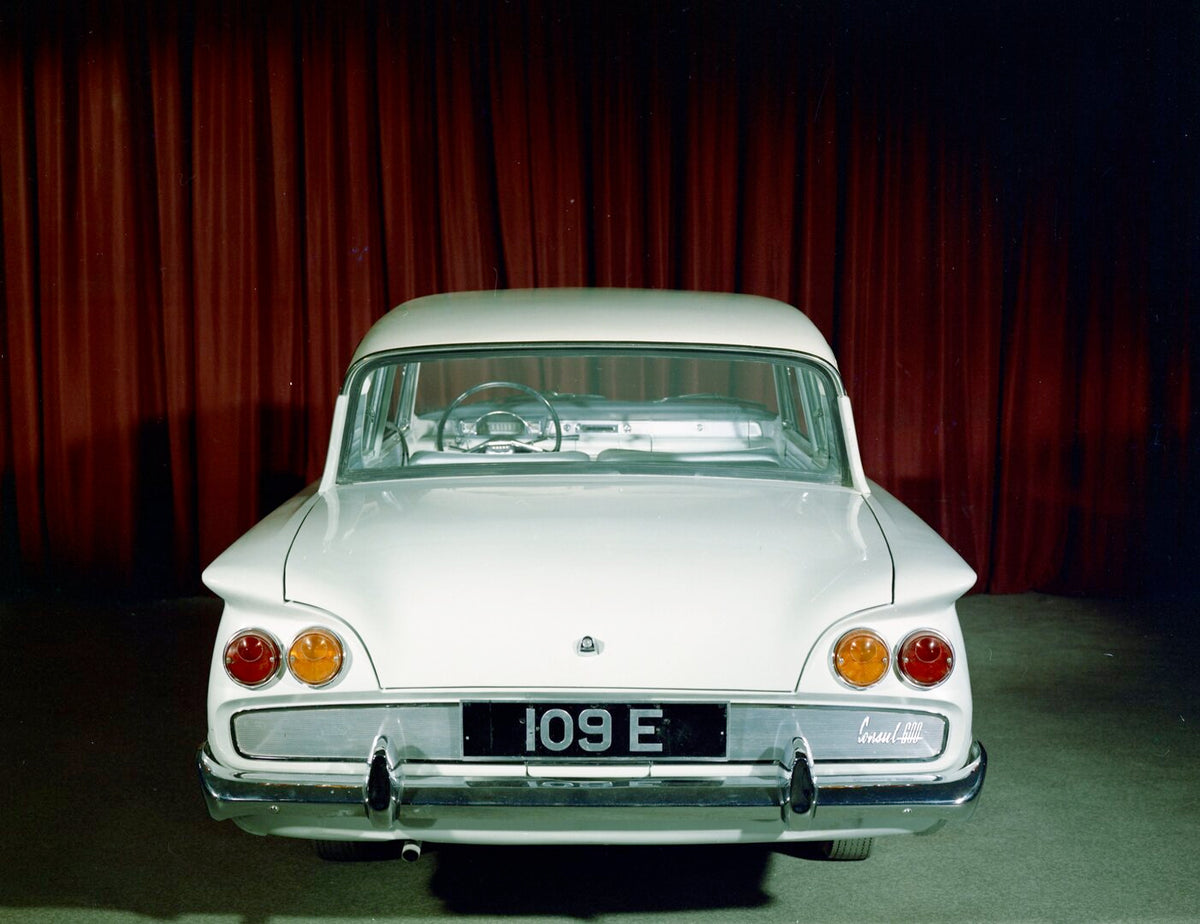 This archival image documents the 1960 Consul Classic 600 109E rear closeup in studio and is preserved in the Ford Heritage Vault as part of Ford Motor Company's historic photographic archive. Free for personal, non-commercial use. Ford Heritage V...