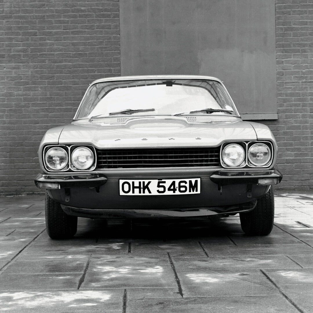 This archival image documents the 1974 Ford Capri Mark I RS front view in front of brick wall 310007 and is preserved in the Ford Heritage Vault as part of Ford Motor Company's historic photographic archive. Free for personal, non-commercial use. ...