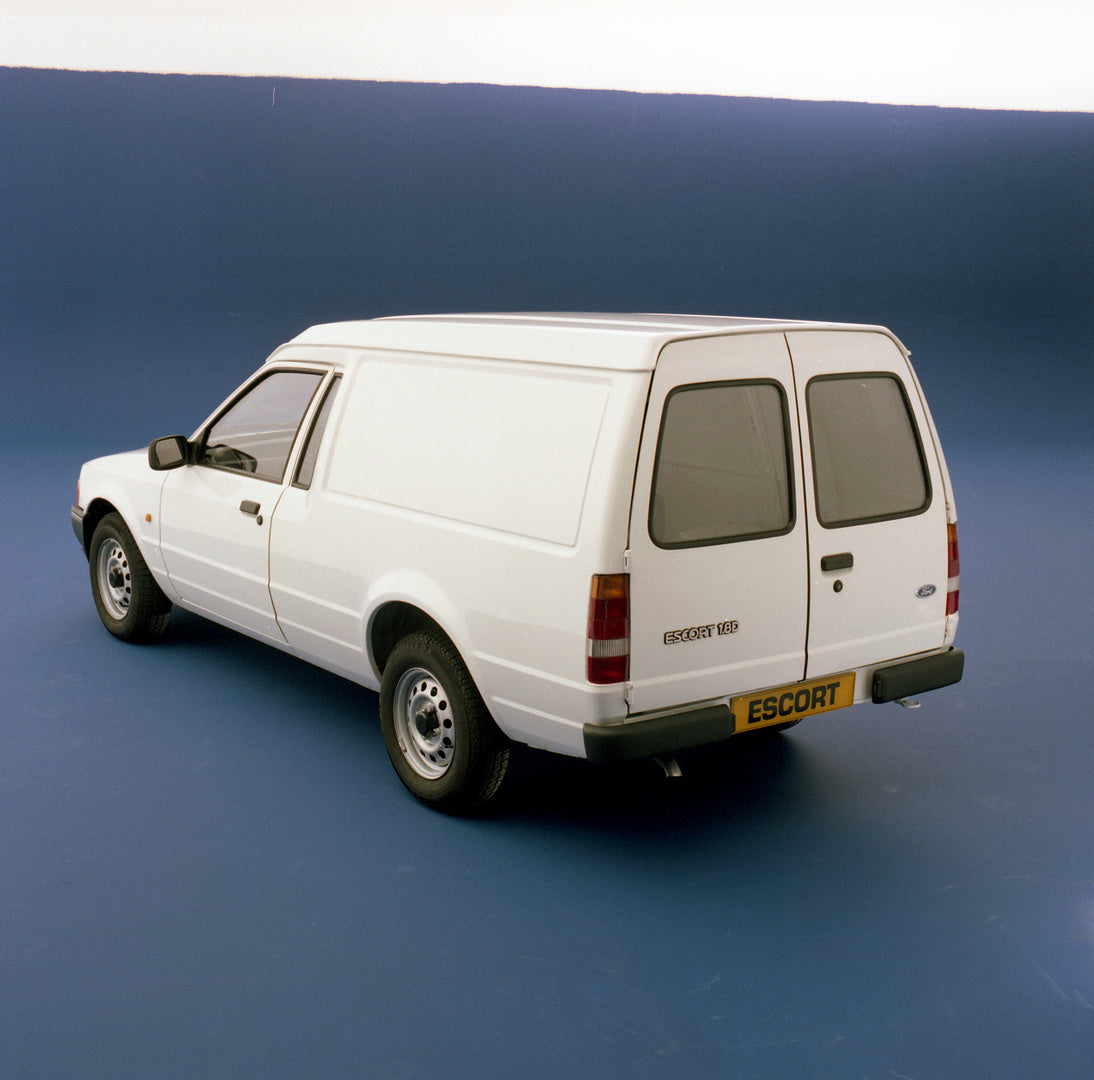 This archival image documents the 1988 Ford Escort Mark IV 6/8 Counterweight Van 1.8 D rear view in studio and is preserved in the Ford Heritage Vault as part of Ford Motor Company's historic photographic archive. Free for personal, non-commercial...