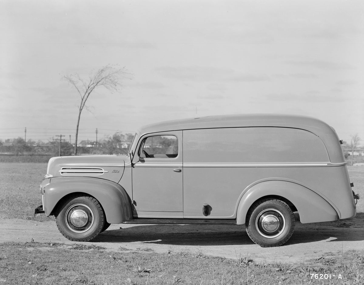 This archival image documents the 1942 Ford panel delivery and is preserved in the Ford Heritage Vault as part of Ford Motor Company's historic photographic archive. Free for personal, non-commercial use. Ford Heritage Vault reference AR-2008-8.1....