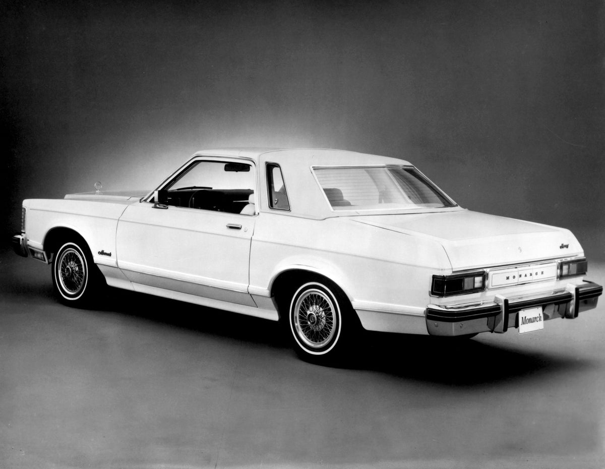 This archival image documents the 1977 Mercury Monarch Coupe rear view in studio AR-2007-5 and is preserved in the Ford Heritage Vault as part of Ford Motor Company's historic photographic archive. Free for personal, non-commercial use. Ford Herit...