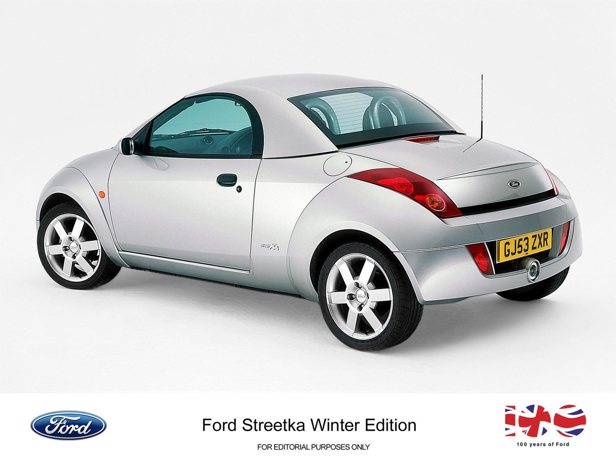 This archival image documents the 2003 Ford Ka Mark I Streetka Winter Edition rear view in studio and is preserved in the Ford Heritage Vault as part of Ford Motor Company's historic photographic archive. Free for personal, non-commercial use. For...