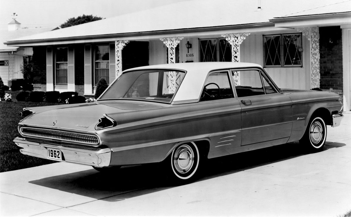 This archival image documents the 1962 Mercury Meteor Coupe rear view in scenic driveway AR-2007-5 and is preserved in the Ford Heritage Vault as part of Ford Motor Company's historic photographic archive. Free for personal, non-commercial use. Fo...