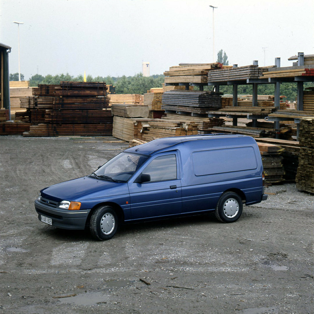 This archival image documents the 1990 Ford Escort Mark IV van at lumber yard and is preserved in the Ford Heritage Vault as part of Ford Motor Company's historic photographic archive. Free for personal, non-commercial use. Ford Heritage Vault ref...