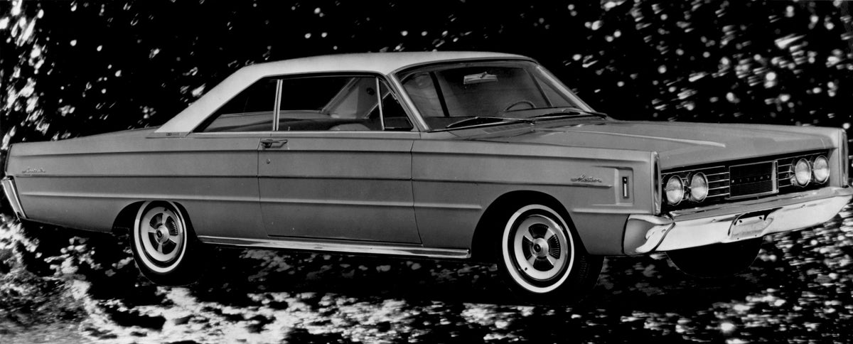 This archival image documents the 1965 Meteor Coupe in scenic studio AR-2007-5 and is preserved in the Ford Heritage Vault as part of Ford Motor Company's historic photographic archive. Free for personal, non-commercial use. Ford Heritage Vault re...