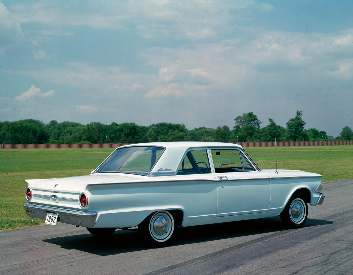 This archival image documents the 1962 Ford Fairlane two-door sedan and is preserved in the Ford Heritage Vault as part of Ford Motor Company's historic photographic archive. Free for personal, non-commercial use. Ford Heritage Vault reference AR-...