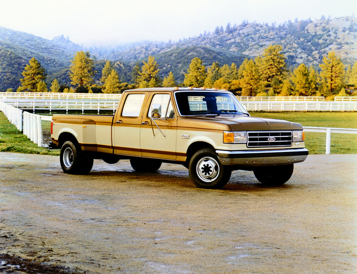 This archival image documents the 1991 Ford F-350 XLT Lariat and is preserved in the Ford Heritage Vault as part of Ford Motor Company's historic photographic archive. Free for personal, non-commercial use. Ford Heritage Vault reference AR-2001-94...