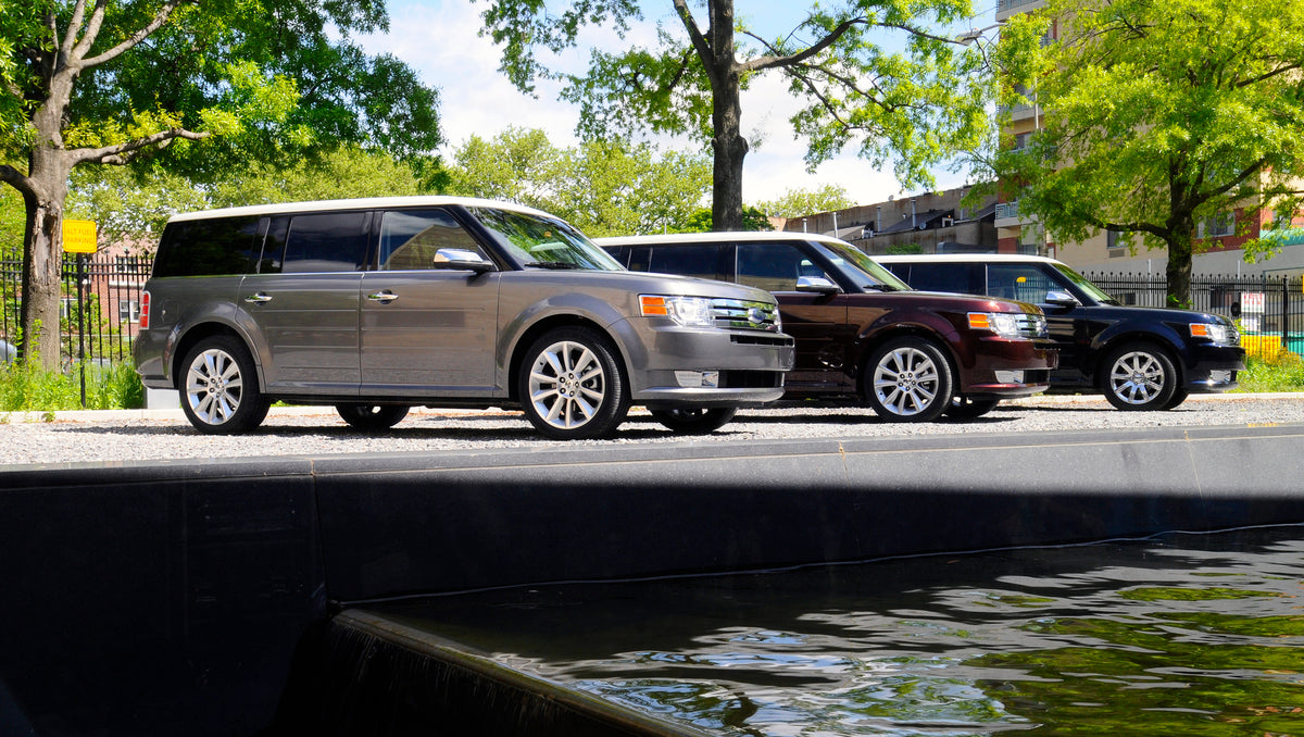 This archival image documents the 2009 Three Ford Flex vehicles and is preserved in the Ford Heritage Vault as part of Ford Motor Company's historic photographic archive. Free for personal, non-commercial use. Ford Heritage Vault reference AR-2008...