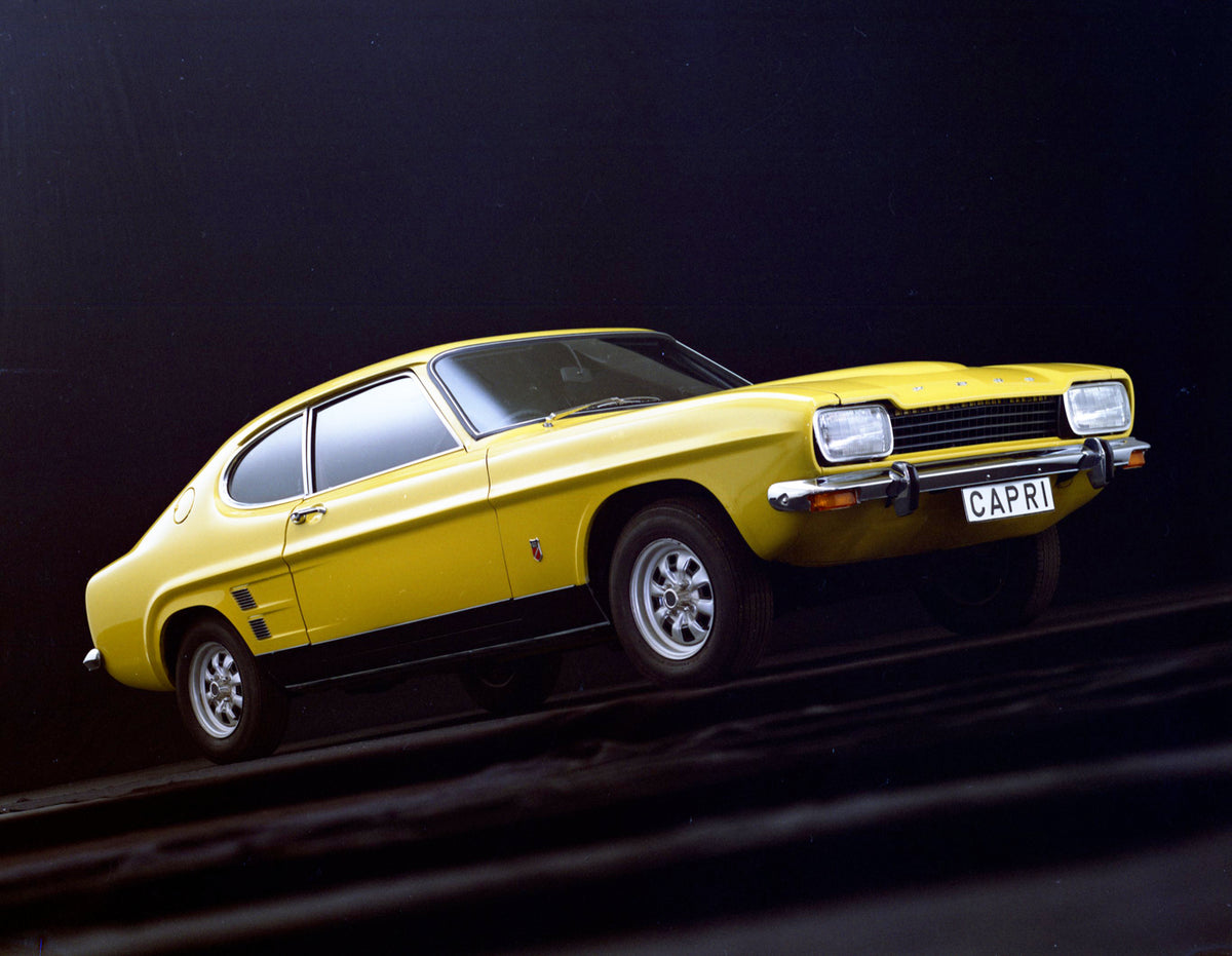 This archival image documents the 1973 Ford Capri MK I GT in studio and is preserved in the Ford Heritage Vault as part of Ford Motor Company's historic photographic archive. Free for personal, non-commercial use. Ford Heritage Vault reference AR-...