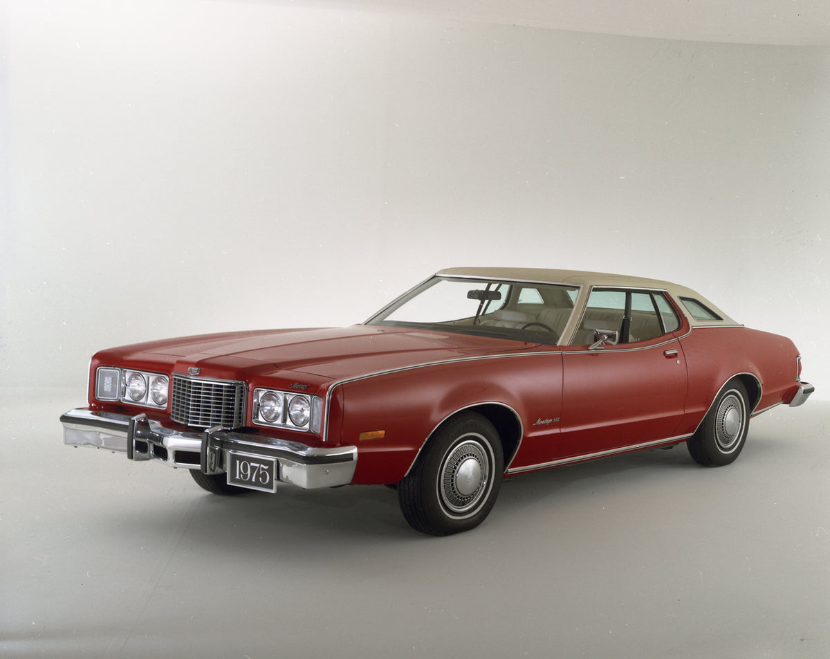 This archival image documents the 1975 Mercury Montego MX two-door front angle in studio and is preserved in the Ford Heritage Vault as part of Ford Motor Company's historic photographic archive. Free for personal, non-commercial use. Ford Heritag...
