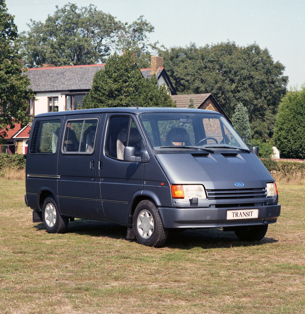 This archival image documents the 1989 Ford Transit Mark III Special Vehicle Operations in scenic field with trees and is preserved in the Ford Heritage Vault as part of Ford Motor Company's historic photographic archive. Free for personal, non-co...