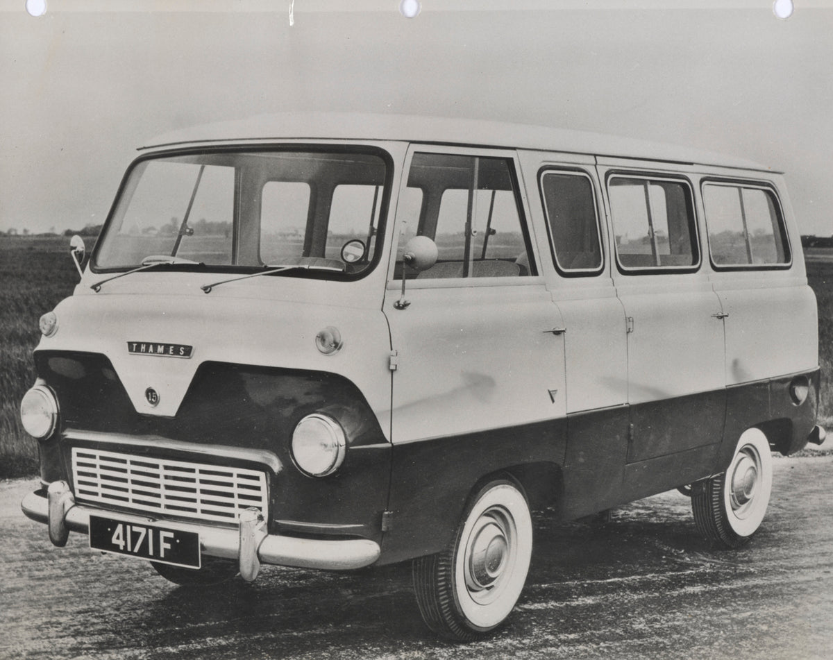 This archival image documents the 1958 Ford Thames Express Bus Passenger Side Front End View on Country Road FAP-2011-3 and is preserved in the Ford Heritage Vault as part of Ford Motor Company's historic photographic archive. Free for personal, n...