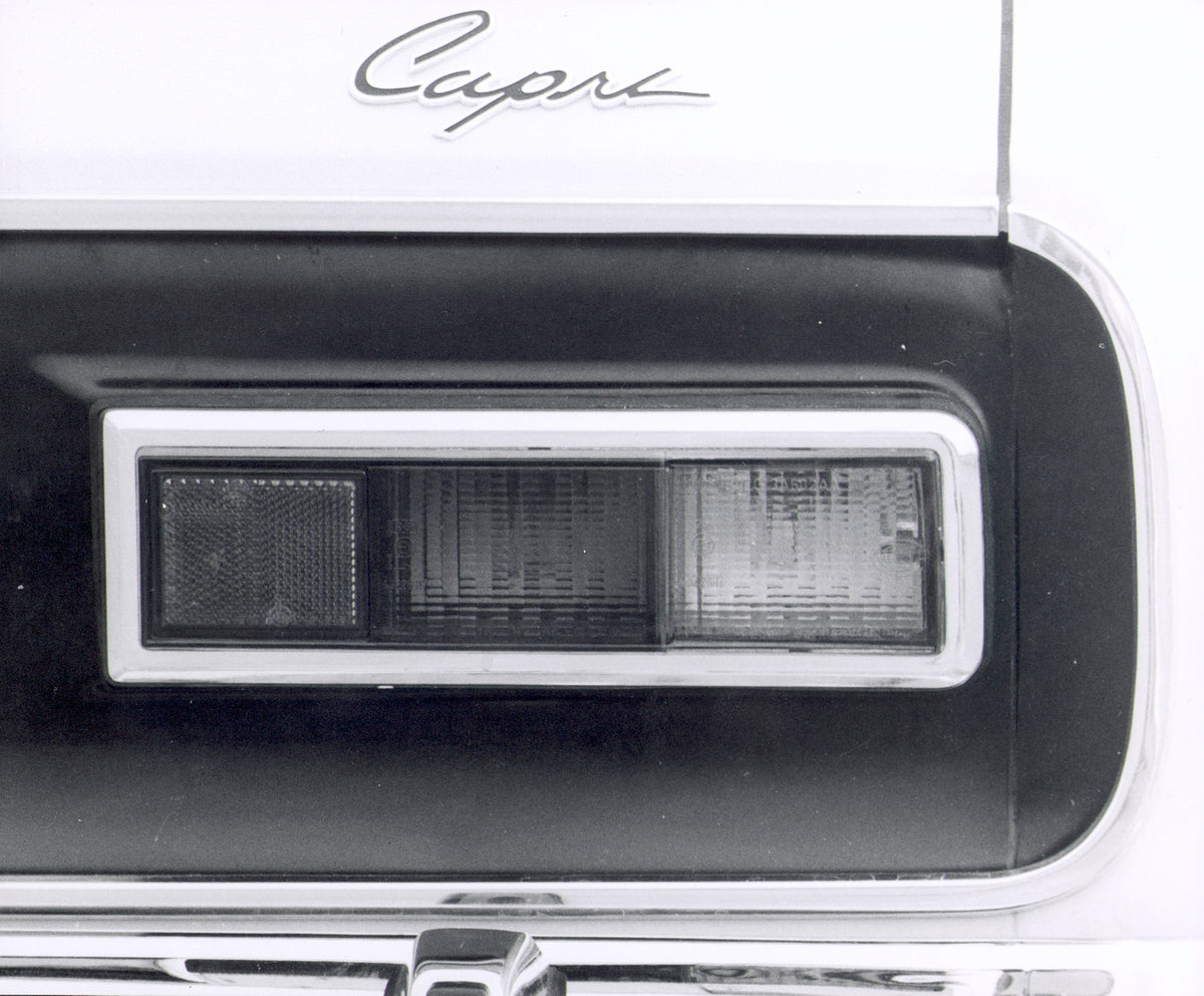 This archival image documents the 1969 Ford Capri taillight closeup and is preserved in the Ford Heritage Vault as part of Ford Motor Company's historic photographic archive. Free for personal, non-commercial use. Ford Heritage Vault reference AR-...