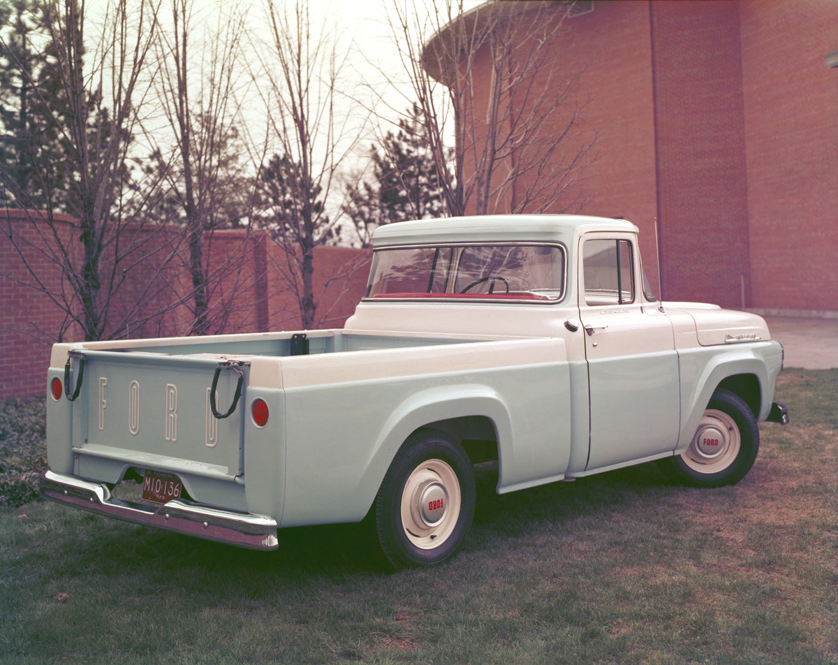 This archival image documents the 1958 Ford F-100 pickup truck and is preserved in the Ford Heritage Vault as part of Ford Motor Company's historic photographic archive. Free for personal, non-commercial use. Ford Heritage Vault reference AR-2008-...