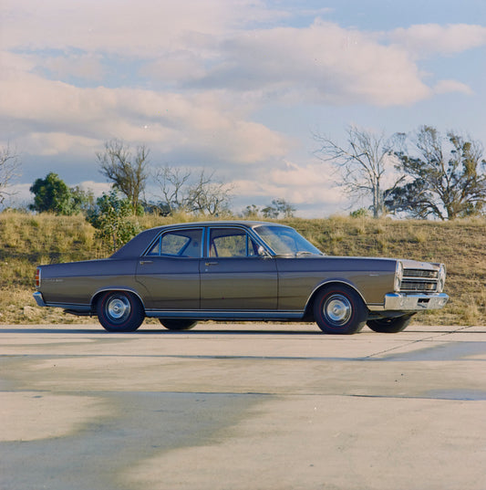 1969 Ford ZC Fairlane 500 Sedan Driver Side Profile in Empty Lot FAP-2011-3 HV 1969-0187