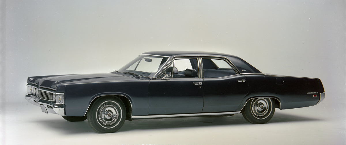 This archival image documents the 1969 Mercury Monterey Custom four-door sedan Side View and is preserved in the Ford Heritage Vault as part of Ford Motor Company's historic photographic archive. Free for personal, non-commercial use. Ford Heritag...