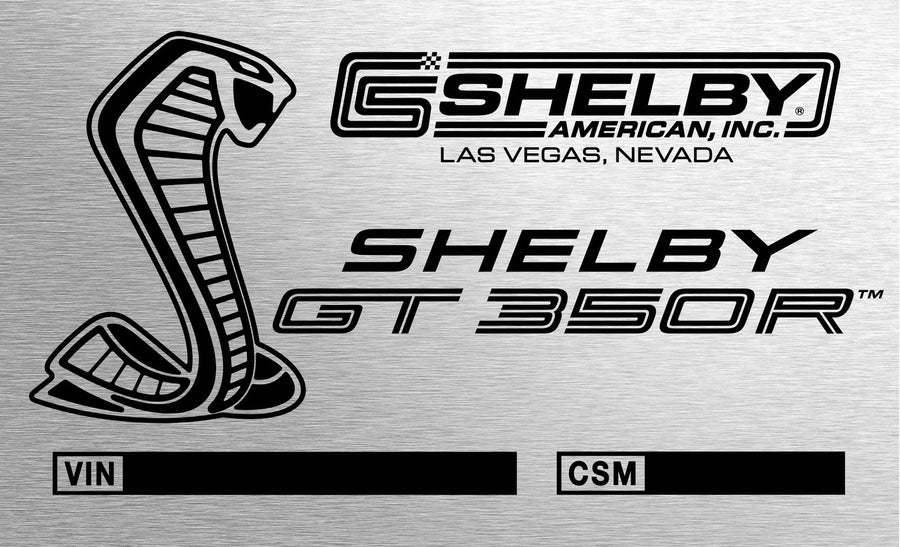 2016–2020 Shelby GT350R engraved chassis plate