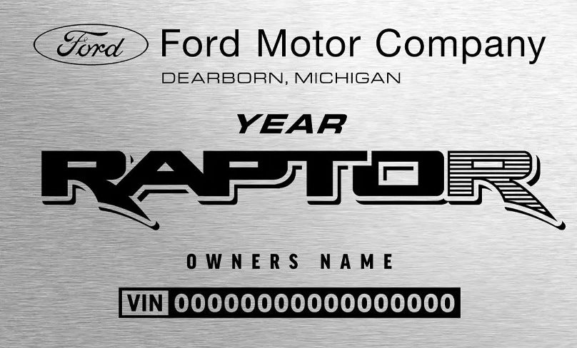 2022–2024 F-150 Raptor R engraved chassis plate