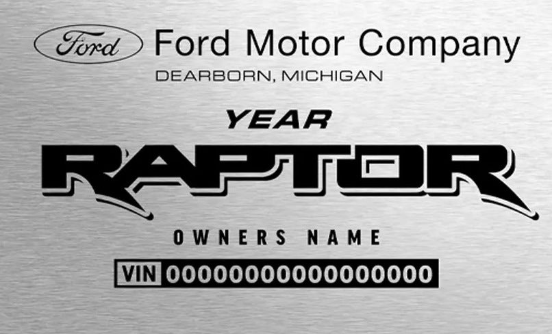 2022–2024 F-150 Raptor engraved chassis plate