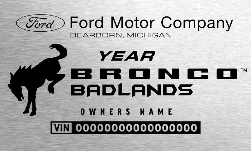 2022–2024 Bronco Badlands engraved chassis plate