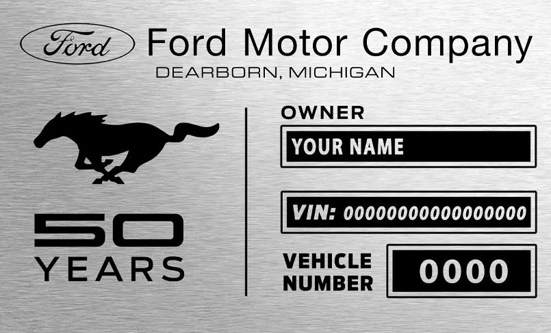 Mustang 50th Anniversary engraved chassis plate