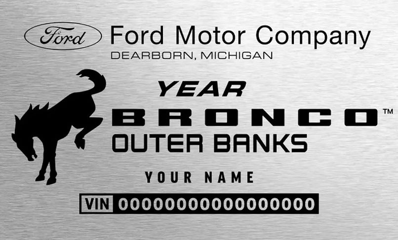 2021–2024 Bronco Outer Banks engraved chassis plate