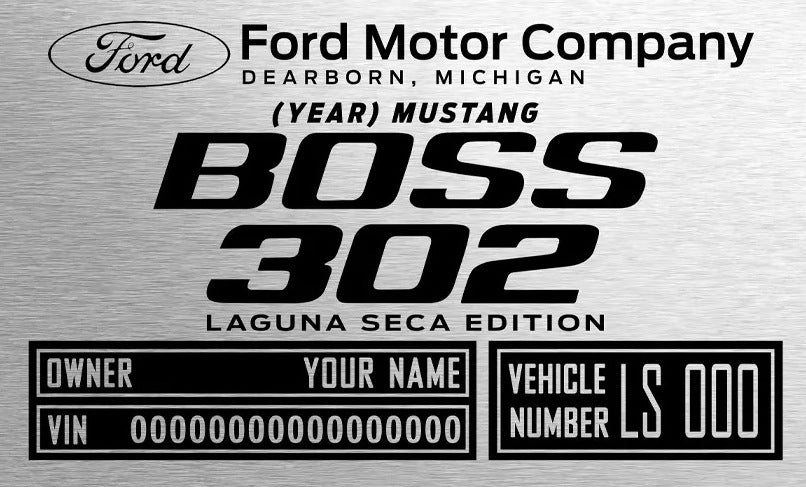 2012–2013 Boss 302 Laguna Seca engraved chassis plate