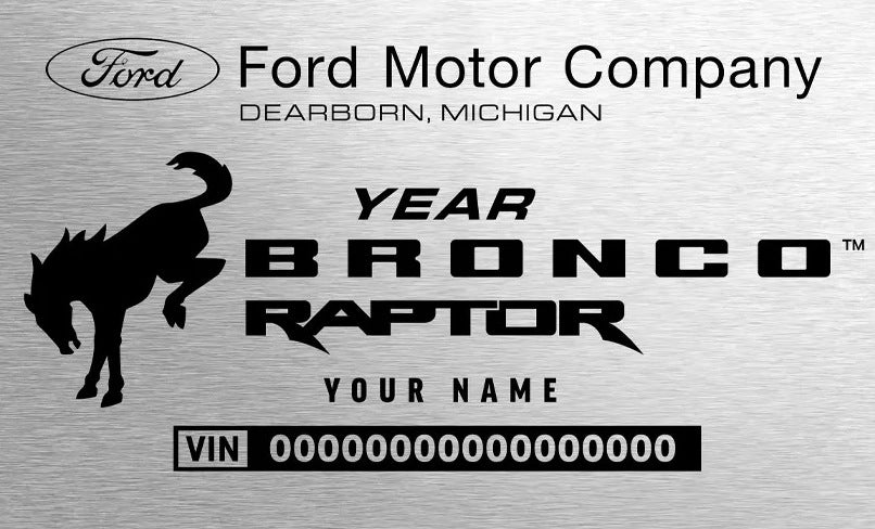 2023–2025 Bronco Raptor engraved chassis plate