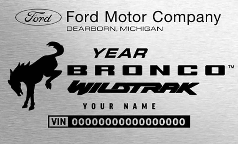 2023–2024 Bronco Wildtrak engraved chassis plate