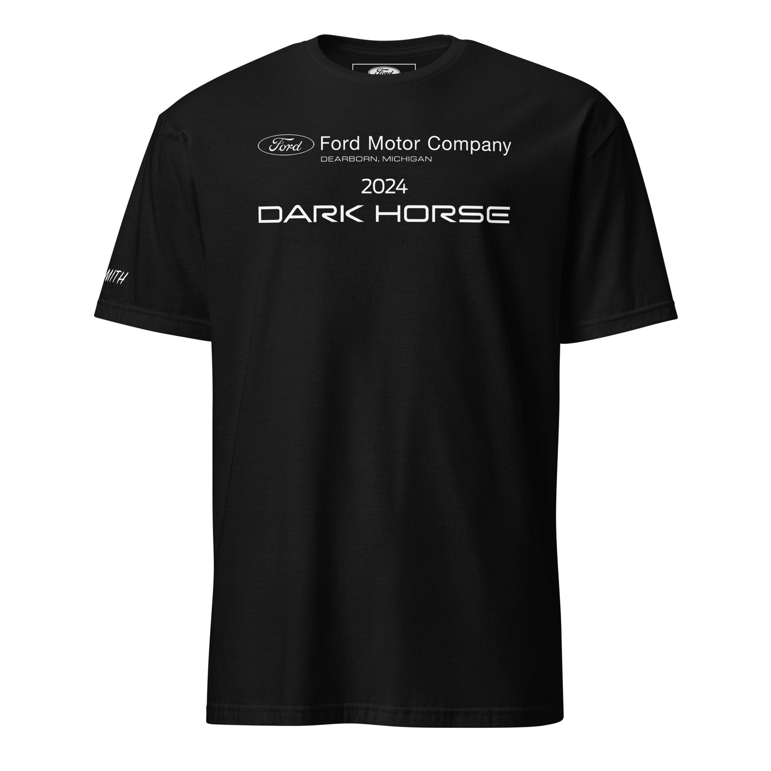 A black crew neck t-shirt with 'DARK HORSE' and the Ford Motor Company logo in white text, along with the year '2024' at the bottom.